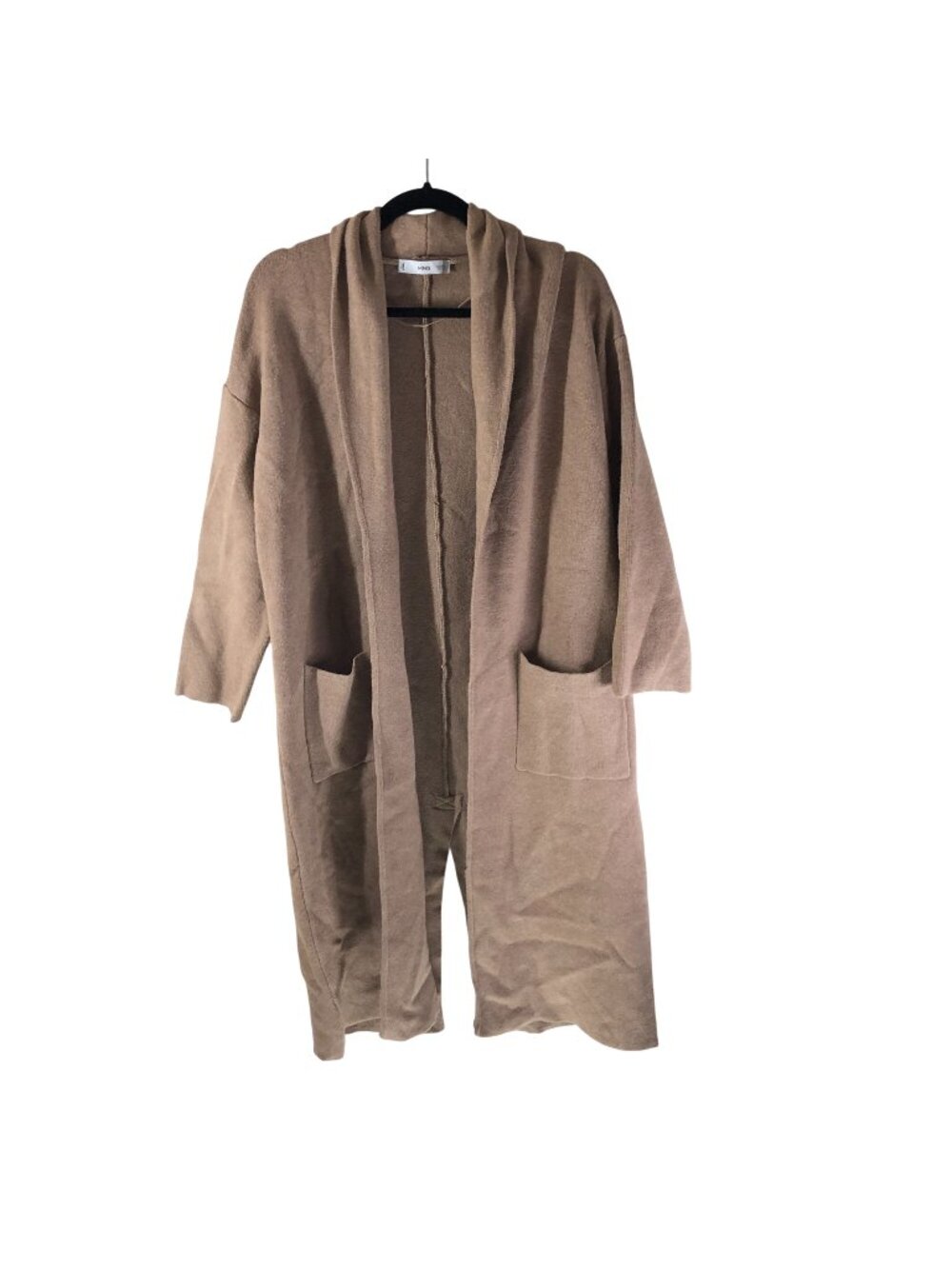 MNG Mango Womens Long Cardigan Sweater Open Front Pockets Beige XS